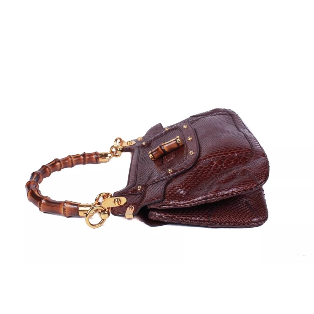 Gucci Python Bamboo Handle Shoulder Bag Gold Studs - image 2